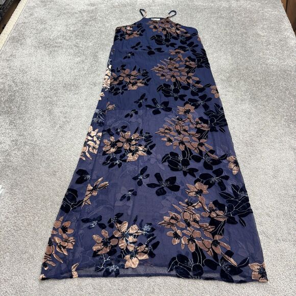 Mod Ref Floral Halter Maxi Tank Dress Womens Small Navy Velvet Burnout Bohemian - Picture 1 of 14